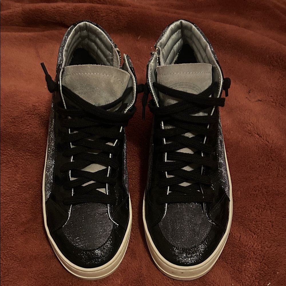 P448 Black and Silver High-Top Sneakers